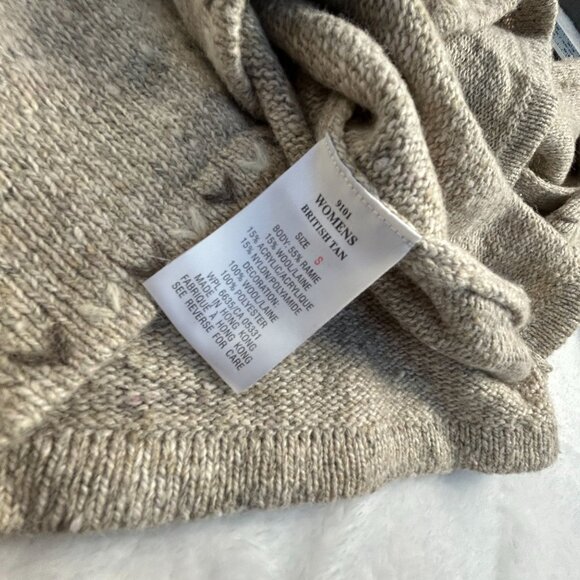 Woolrich Womens British Tan Knit 1/4 Zip Pullover Sweatshirt Small Wool Ramie - Picture 4 of 9